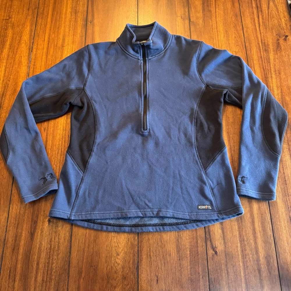 Kerrits Women’s First Level Quarter Zip Fleece Tech Top Galaxy Blue Black Size M